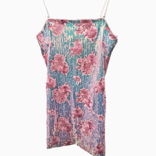 Floral Sequin Mini Dress Iridescent Pink Blue Embroidered Party Festival Dress