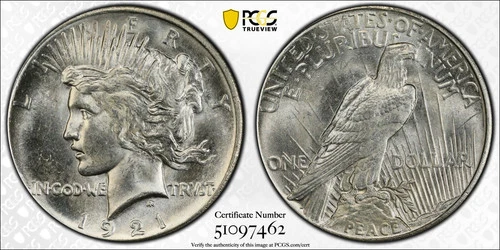 1921 Peace Silver Dollar PCGS MS-64 BLAST WHITE FULL STRIKE Peace