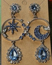 Beautiful Blue Sun Moon Stars Drop Earrings Rhinestone Golden Asymmetric Boho 3  