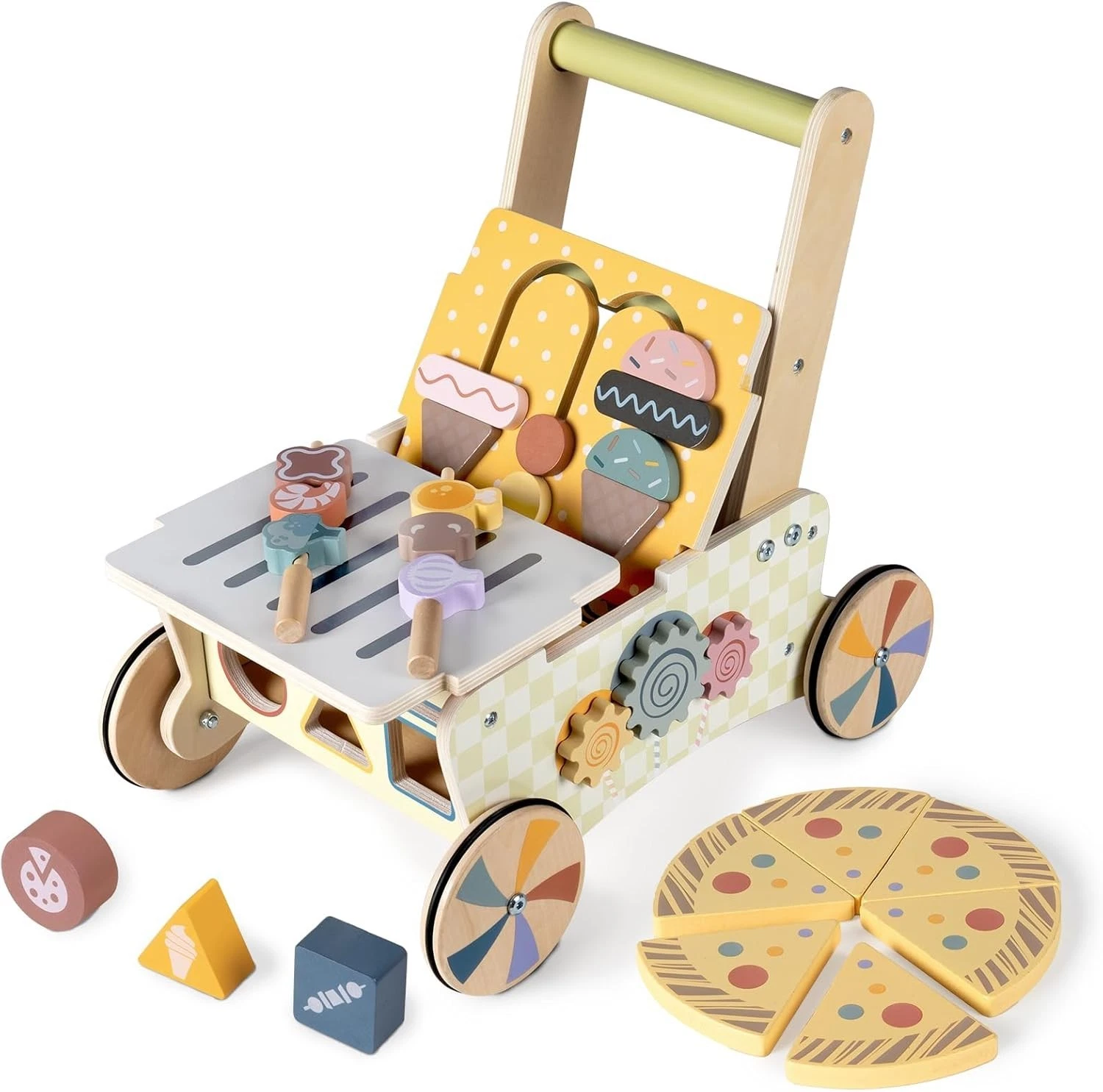 Wooden Baby Push Walker for 1 Year Old and up, Toddler Shopping Cart Push Toy...