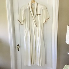 Vtg Kwai Cream Taupe Aline Midi Dress Women’s 4 Nautical Preppy 80’s Made In USA