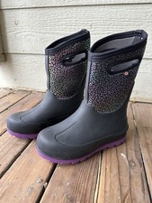Bogs Youth Size 3 Neo Classic Rainbow Insulated Boots Waterproof Leopard Purple