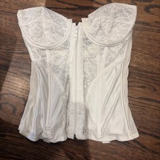 Rare Fredericks of Hollywood VTG White Lace Bustier Corset Zip/Hook 36C