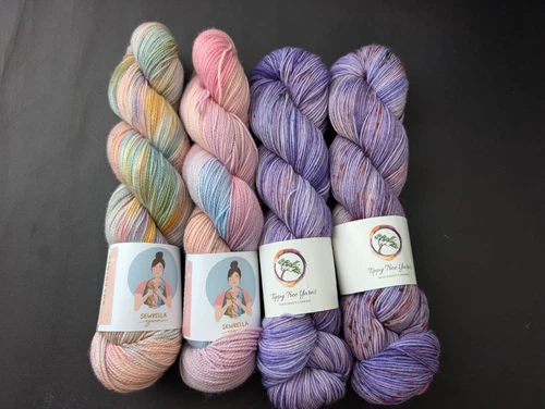Destash -hand dyed yarn 4 Skeins Sewrella and Tippy Tree Yarns- Sock Weight - product listing photo