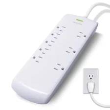8-Outlet Power Strip Surge Protector with 8 Ft. Extra-Long Power Cord in White