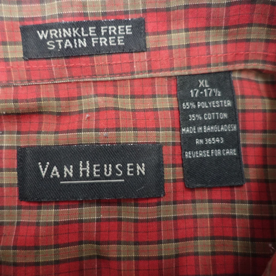 Camisa de vestir Van Heusen para hombre 17 multicolor a cuadros manga larga cuello abotonado Foto 3 de 4