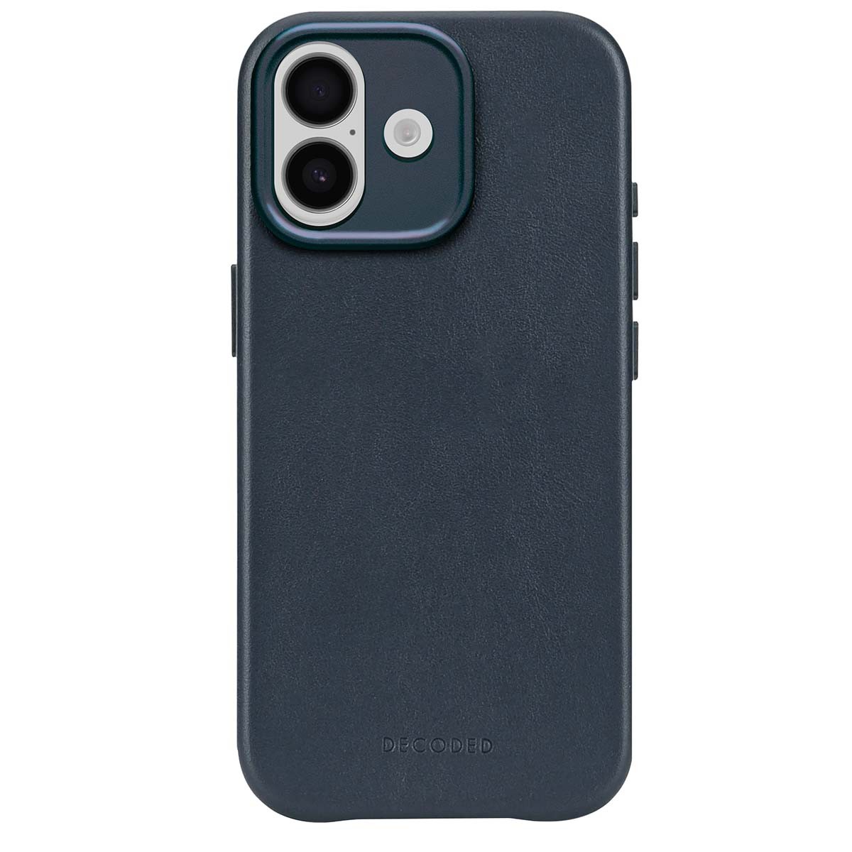 Coque iPhone 17 Decoded en cuir véritable bleu marine avec protection antichoc