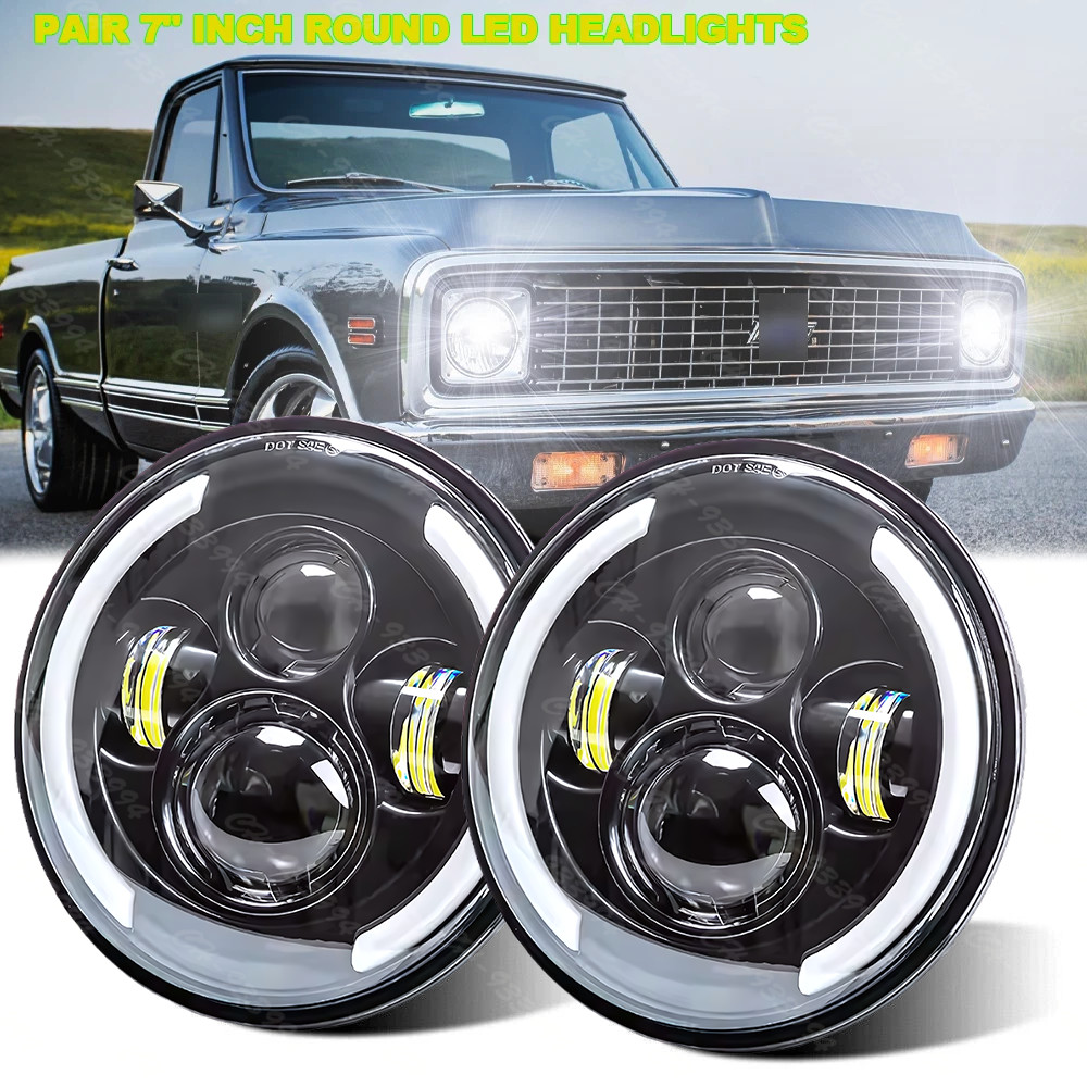For 1967-72 Chevy C10 Pair 7 inch LED Headlights Round DOT Approved Hi/Lo Lamp