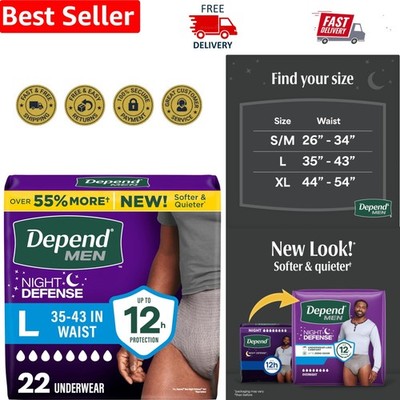 Depend Night Defense Adult Diapers for Men - Large, 22 Count, 12 Hour Protection