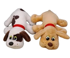 Lot of 2 Pound Puppies Dog Plush 8” 2019 White Brown Spots & Tan Red Collars