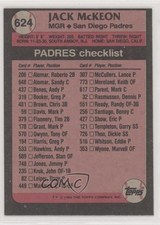 1989 Topps Team Checklist Blank Front Jack McKeon #624 0b3