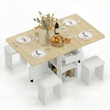 Mondeer Foldable Dining Table Set w/ 4 Chairs & Storage Drawers for Dining Room