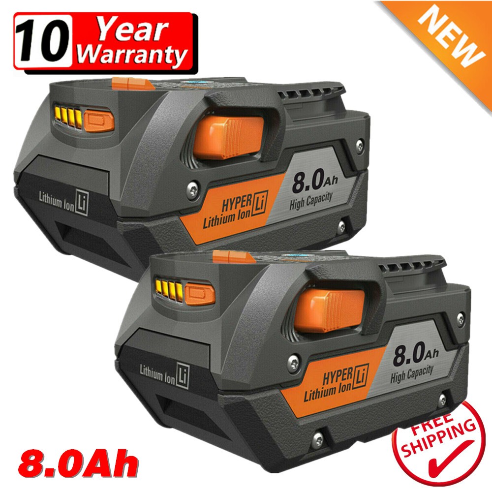 2x 8.0AH Lithium-ion Battery For Ridgid 18V R840087 R840085 