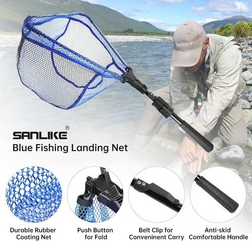 Fishing Landing Net with Telescoping Pole Handle, Trout Fishing Rubber Coated... - Picture 5 of 6