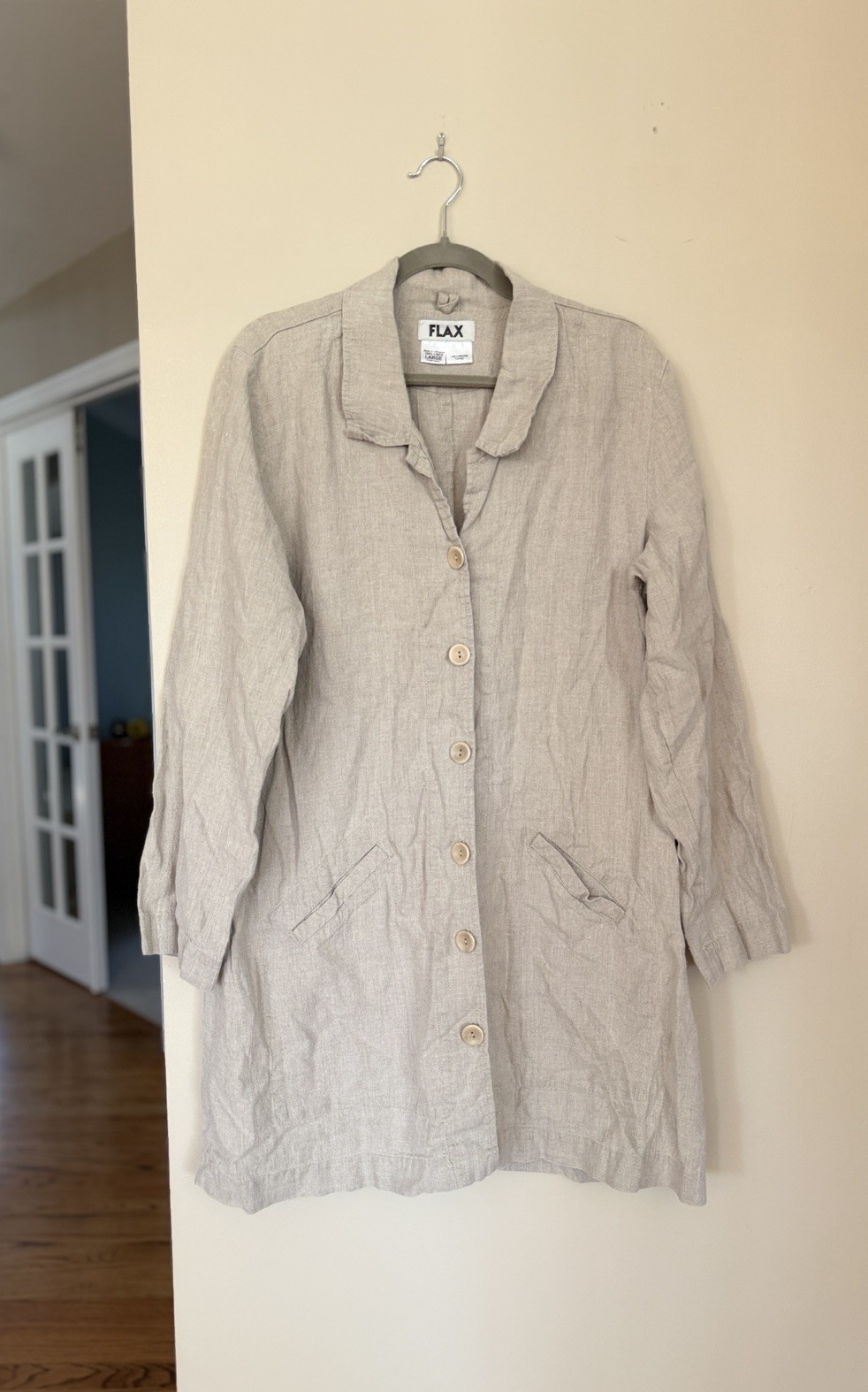 FLAX LINEN Beige Button Front Collared Jacket Wom… - image 1