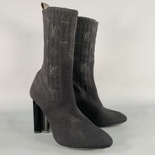 LOUIS VUITTON Taille 9 Nylon Noir Tricot Monogramme Gros Talon Chaussette Bottes