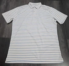 Peter Millar Tour Fit Polo Shirt Men L White Striped Stretch Performance Golf