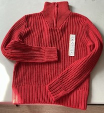 Cat Jack Boys' Size small 6/7Red Quarter Zip Pullover Cable Knit Sweater