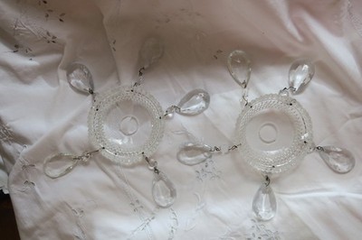 TWO Vintage chandelier parts 4'' crystal faceted bobeche with faceted prisms A