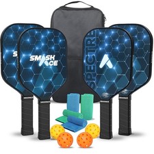 USAPA Approved Pickleball Paddles Set of 4 - Fiberglass Surface, Balls Bag,