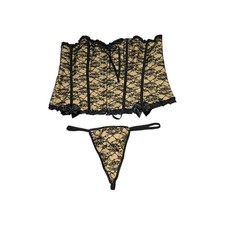 2 Pc Black Lace Beige Corset Bustier Size 4XL Gothic Victorian. New