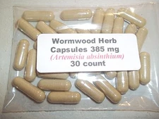 Wormwood Herb Powder Capsules (Artemisia absinthium) 385 mg.  30 count