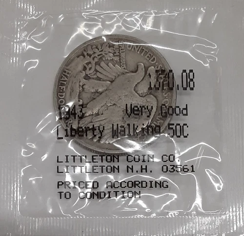 1943 Walking Liberty Half Dollar Coin  VG/Avg Circ in Littleton Packaging