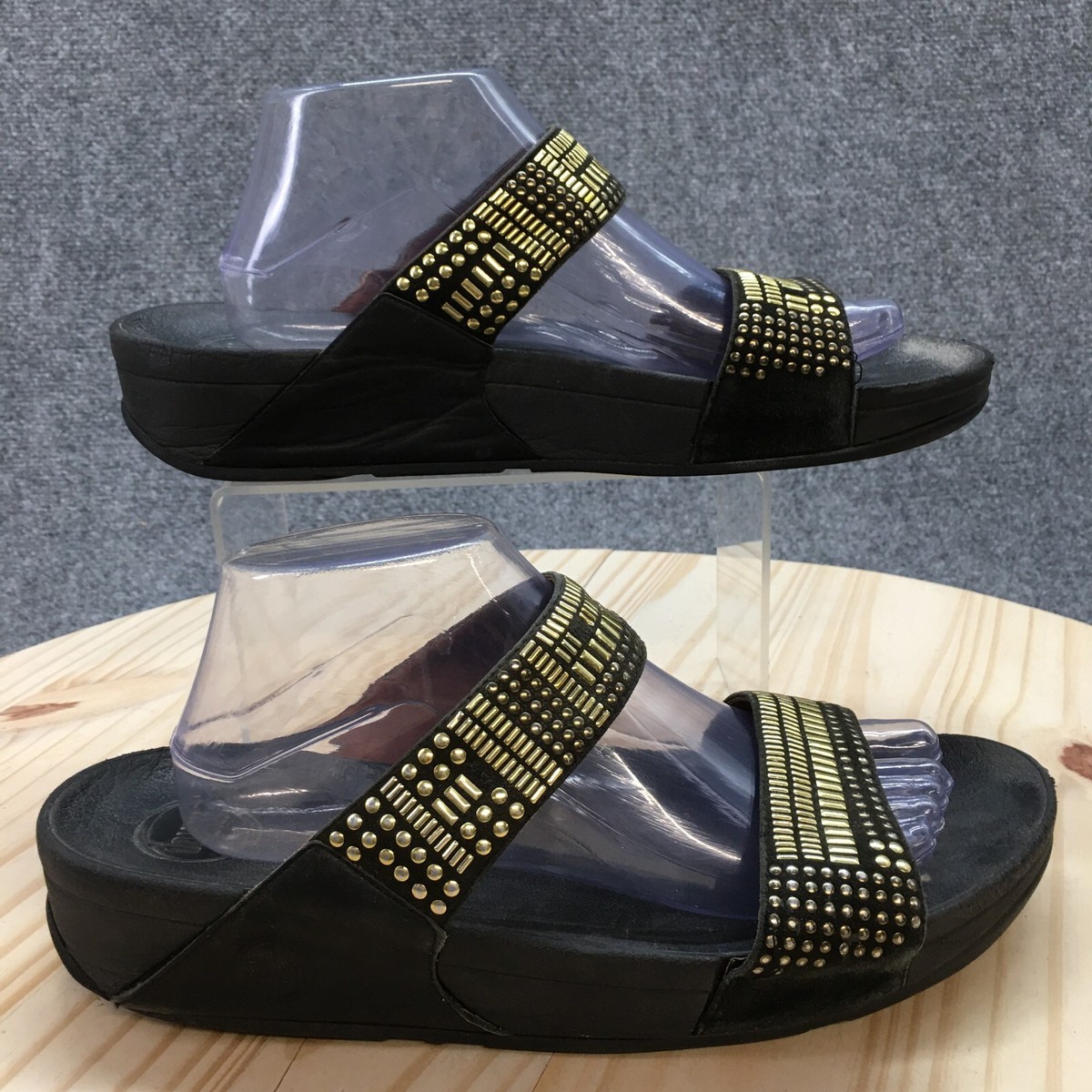 Fitflop Sandals Womens 11 Aztec Chada Slide Wedge N1421 Black Gold Slip On  | eBay