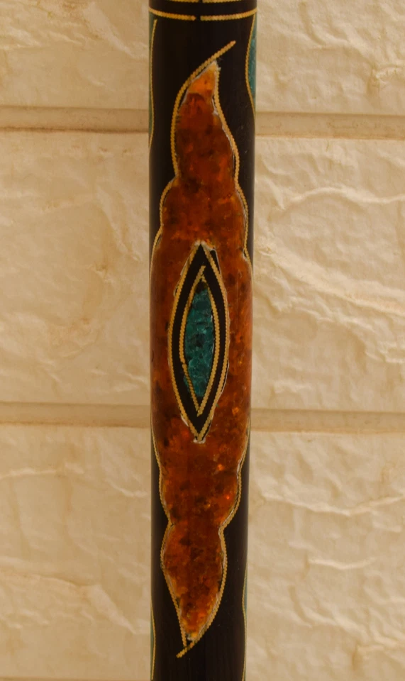Bastón de madera de ébano, hecho a mano 36" con incrustaciones de malaquita y ámbar, 93 cm Foto 3 de 4