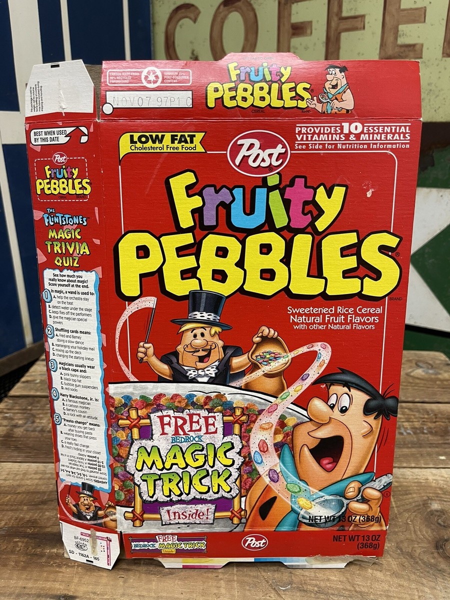 1997 Post Fruity Pebbles Cereal w/Free Magic Trick Offer 13 oz