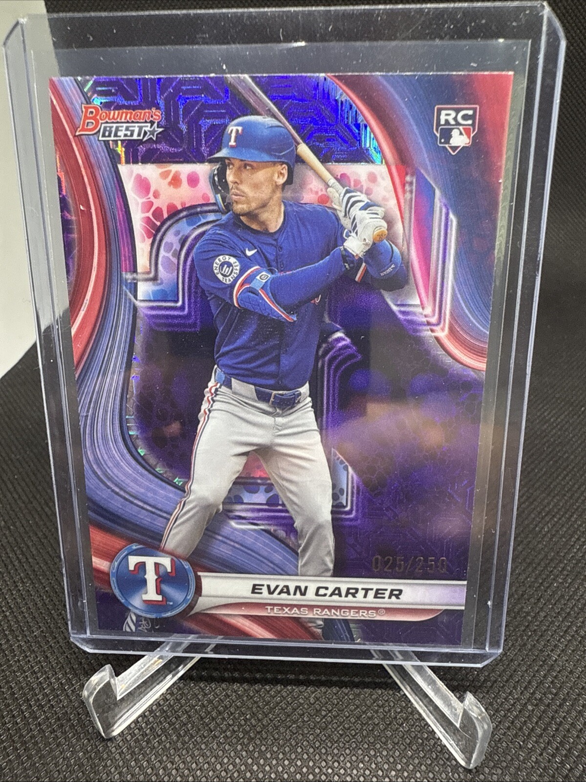 2024 Bowman's Best Evan Carter #66 Purple RC /250 Rangers