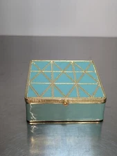 Nicole Miller Tiffany Blue And Gold Tone Metal Trinket Box