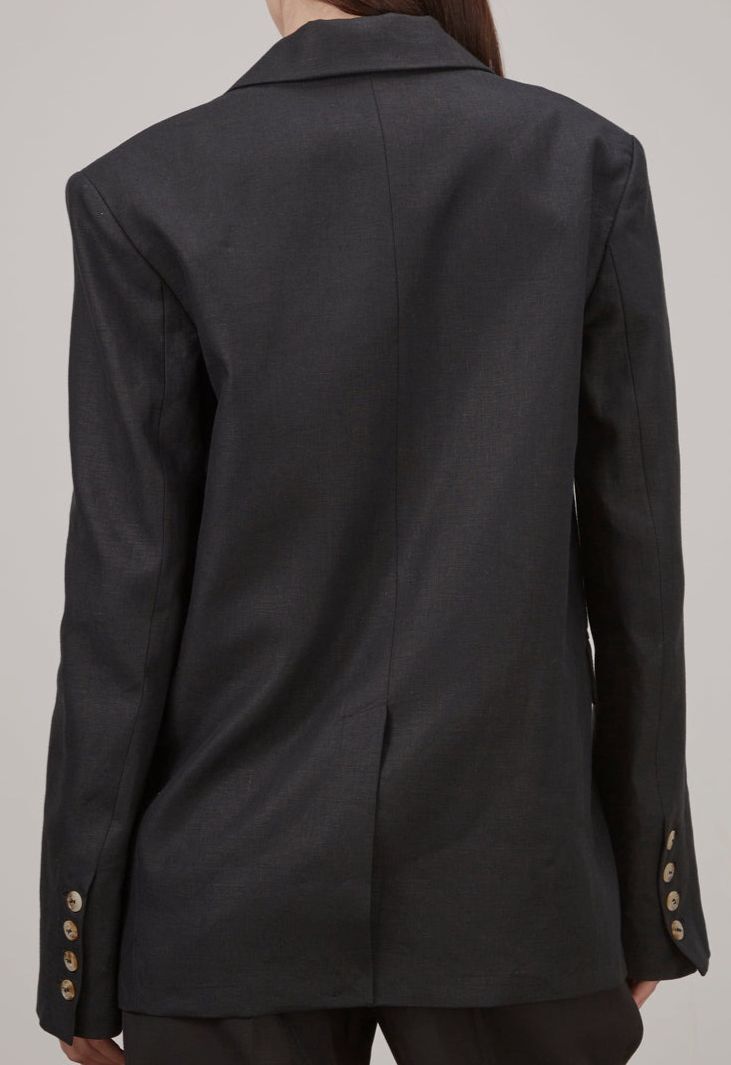 $435 Loulou Studio Women's Black Bambo Linen Blazer Size S