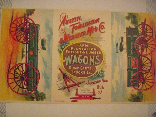 Jackson MI Austin Tomlinson & Webster Mfg. Co., Farm Wagons 3 Panel Trade Card