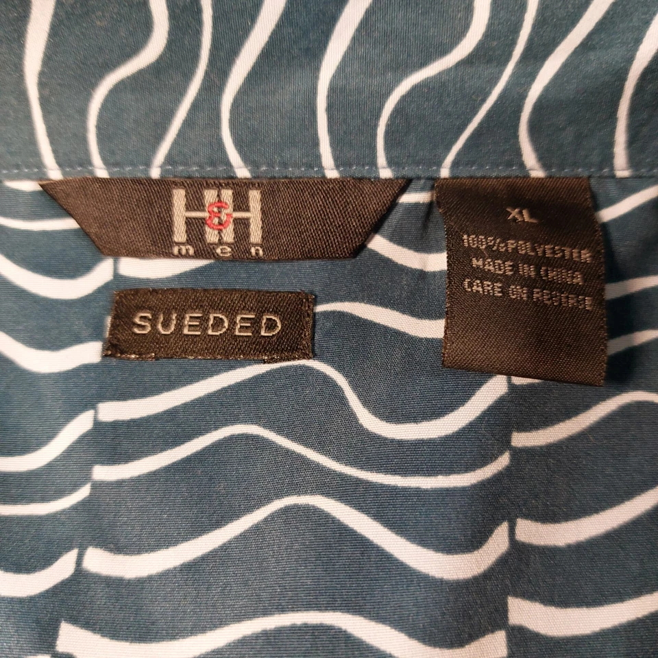 Рубашка мужская H&H размер XL с волновым принтом замшевая с коротким рукавом на пуговицах повседневная полиэстер - Изображение 3 из 4