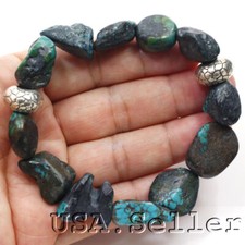 Natural Blue Turquoise Bracelet 7.5" Rough Nugget Beads 228CT 100 Kingman D171
