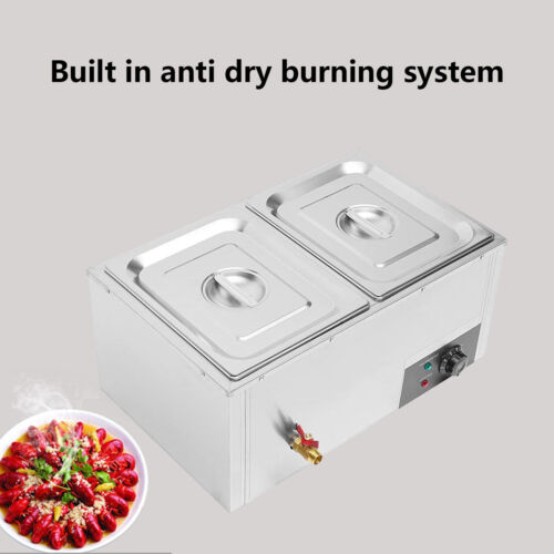 600W Commercial Food Warmer 2-Pan Stainless Steel Electric Steam Table Buffet - Picture 5 of 12