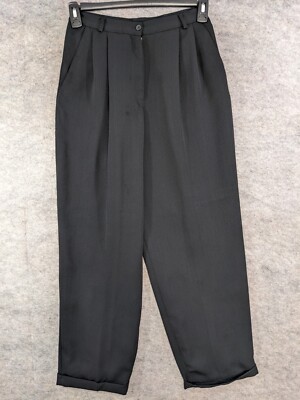 Chaus Pants Womens 8 Black Lined Pleated High Rise 31'' Inseam Cuffed Career