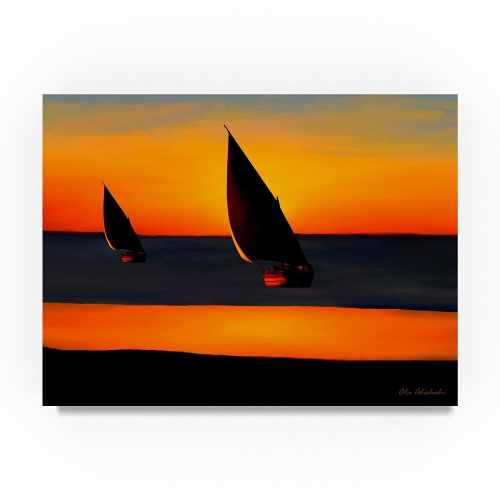 Ata Alishahi Sunset Wall Art Decor 14x19 Inches Coastal Theme