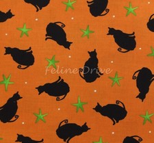 Feline Drive Fabric GHOULS NIGHT OUT Black Cats Orange Fat Quarter 18"x 22" FQ
