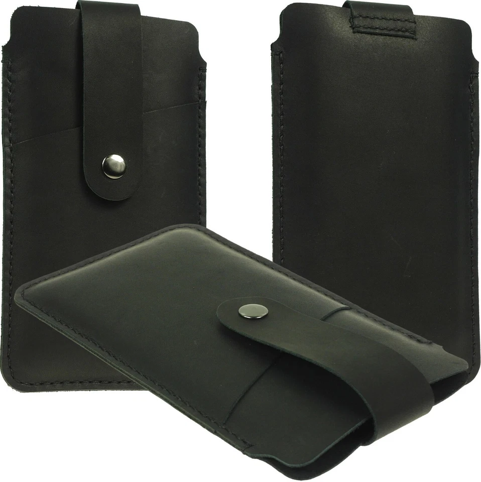 FUNDA FUNDA DE CUERO GENUINO COSIDA A MANO CON TRABILLA PARA CINTURÓN PARA TELÉFONOS GRANDES Foto 2 de 4