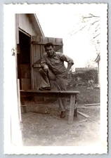 1944 WWII  Marine Photograph Soldier In Uniform Snapshot Picture