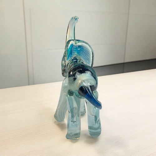 Hand Blown Glass Elephant Cobalt Blue Swirl Glass 7.5” - Picture 6 of 15