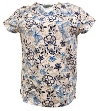 Womens microfiber ultra medical scrub White base blue flower butterfly S
