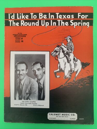I'd Like To Be In Texas For The Round Up In The Spring 1935 Vintage Sheet Music  - Zdjęcie 1 z 6
