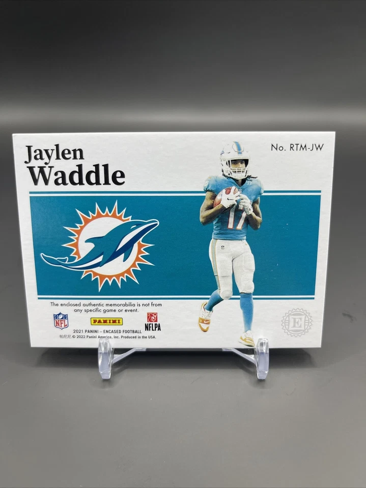 JAYLEN WADDLE 2021 Encased Rookie Quad Patch w/ 3 Color - /50 - Dolphins RC - Image 2 of 2