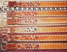 Vintage Western C M Co Buckstitch Inlay Leather Belts 6 pc Size 26 NEW