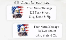 60 Personalized Return Address Labels 2/3" x 1 3/4"- Watercolor American Eagle