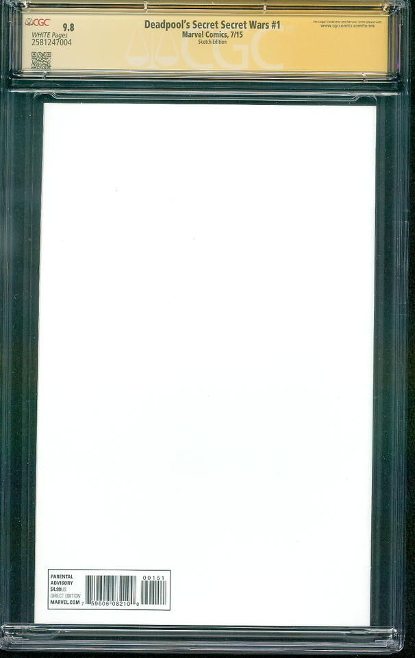 Deadpool Secret Wars 1 CGC SS 9.8 Taskmaster Original art sketch 7/15 ...