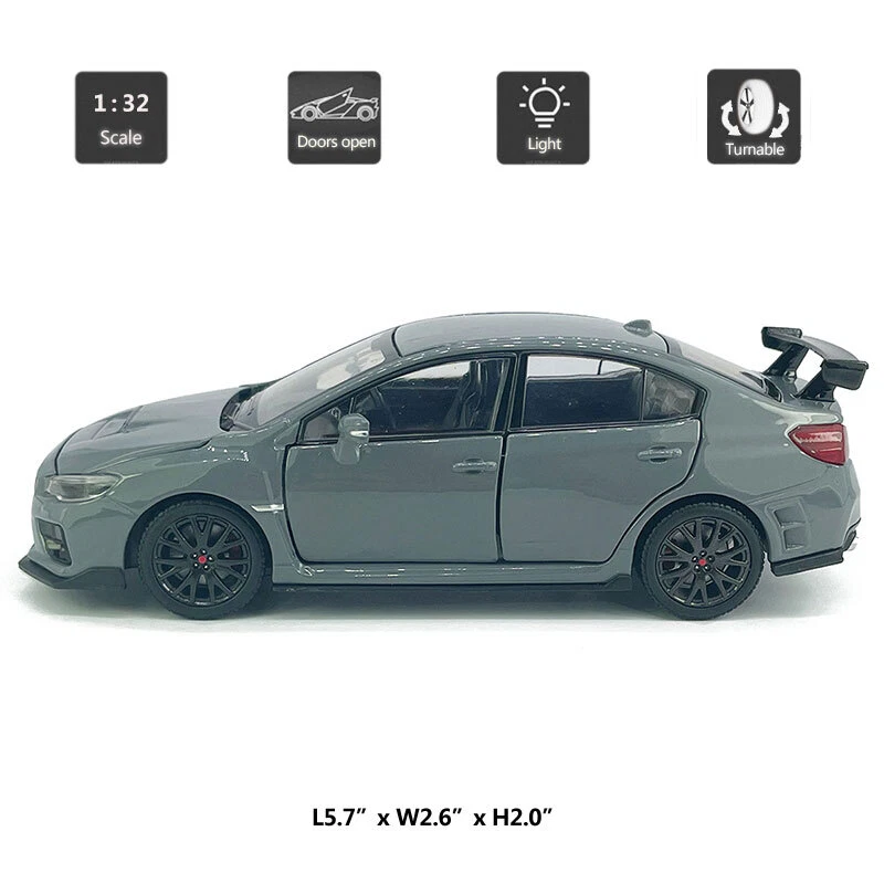 1/32 Subaru WRX STI Diecast Model Car Alloy Toy Vehicle with Light for Kids Gray - Image 2 of 4
